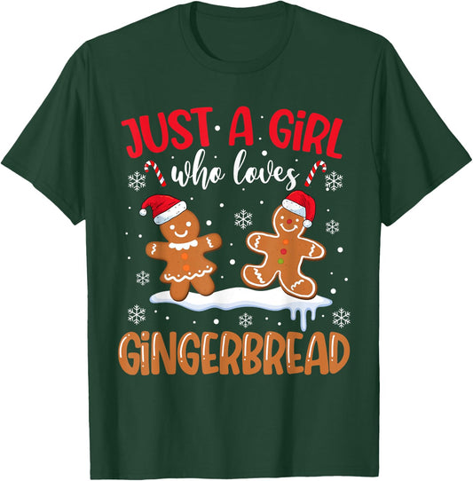 Just A Girl Who Loves Gingerbread Man Christmas Xmas Pajamas T-Shirt - T-Shirt | Forest