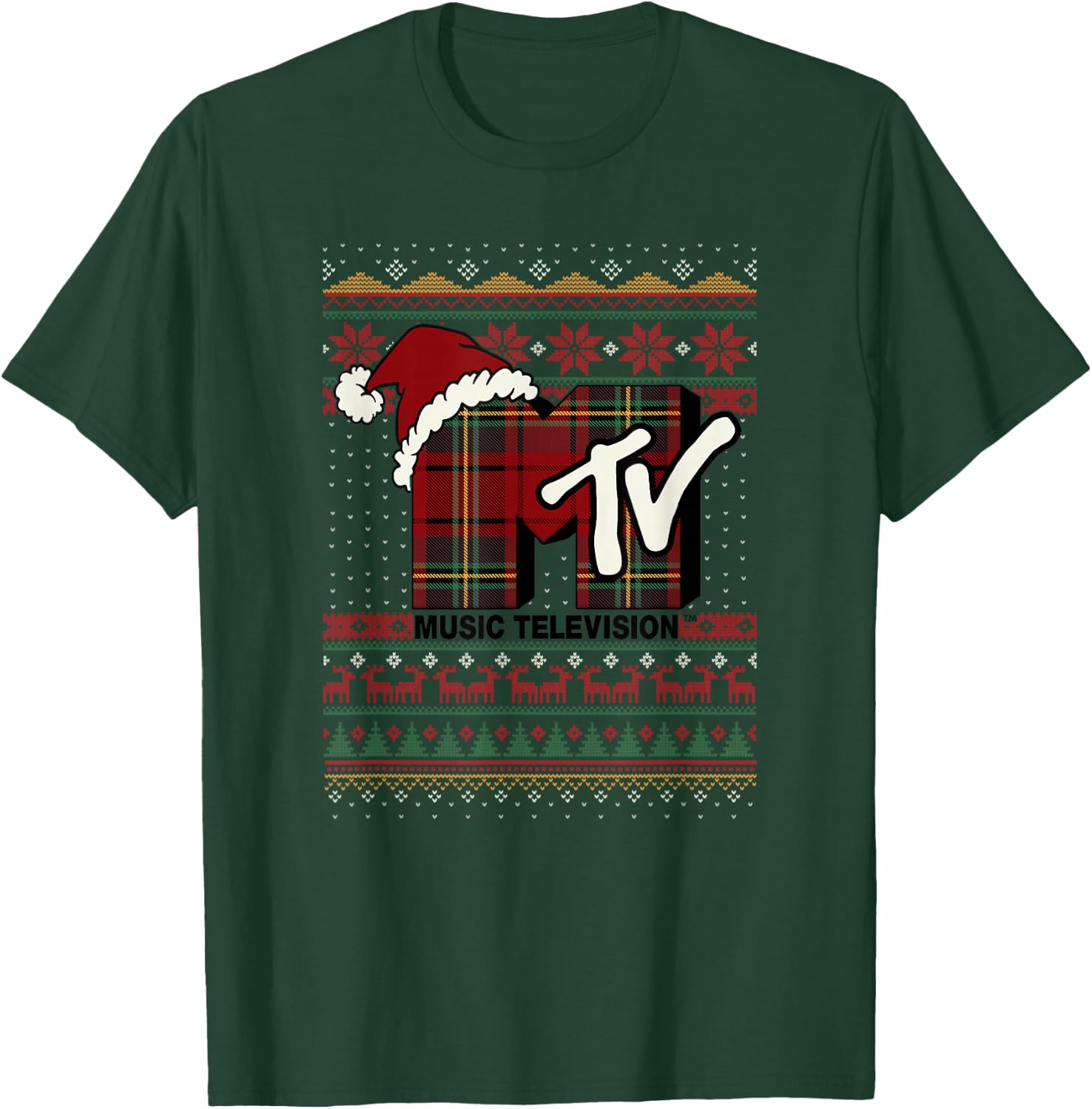 MTV Christmas Plaid Ugly Sweater Logo T-Shirt - T-Shirt | Forest
