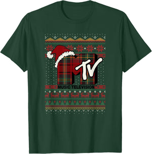 MTV Christmas Plaid Ugly Sweater Logo T-Shirt - T-Shirt | Forest