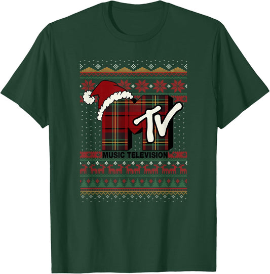 MTV Christmas Plaid Ugly Sweater Logo T-Shirt - T-Shirt | Forest