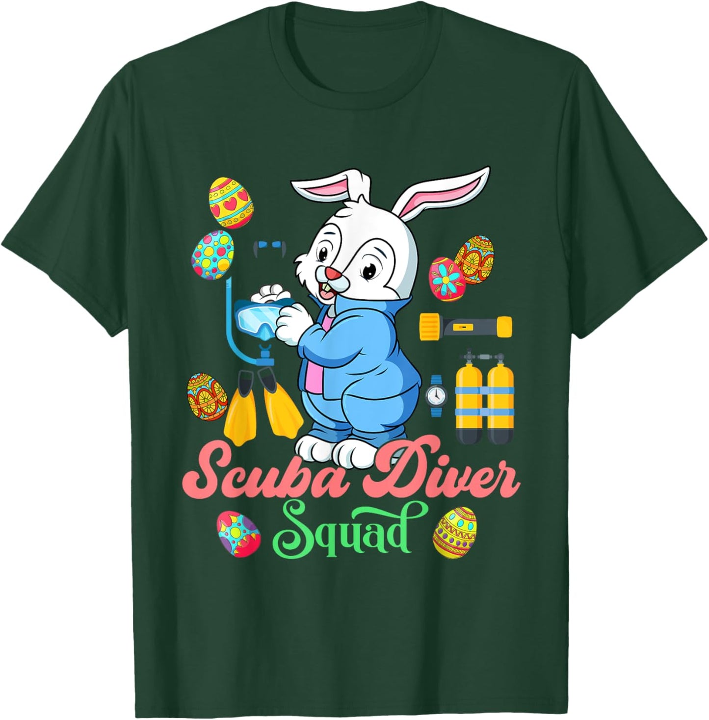 Scuba Diver Squad Funny Easter Bunny Chocolate Eggs T-Shirt - T-Shirt | Forest