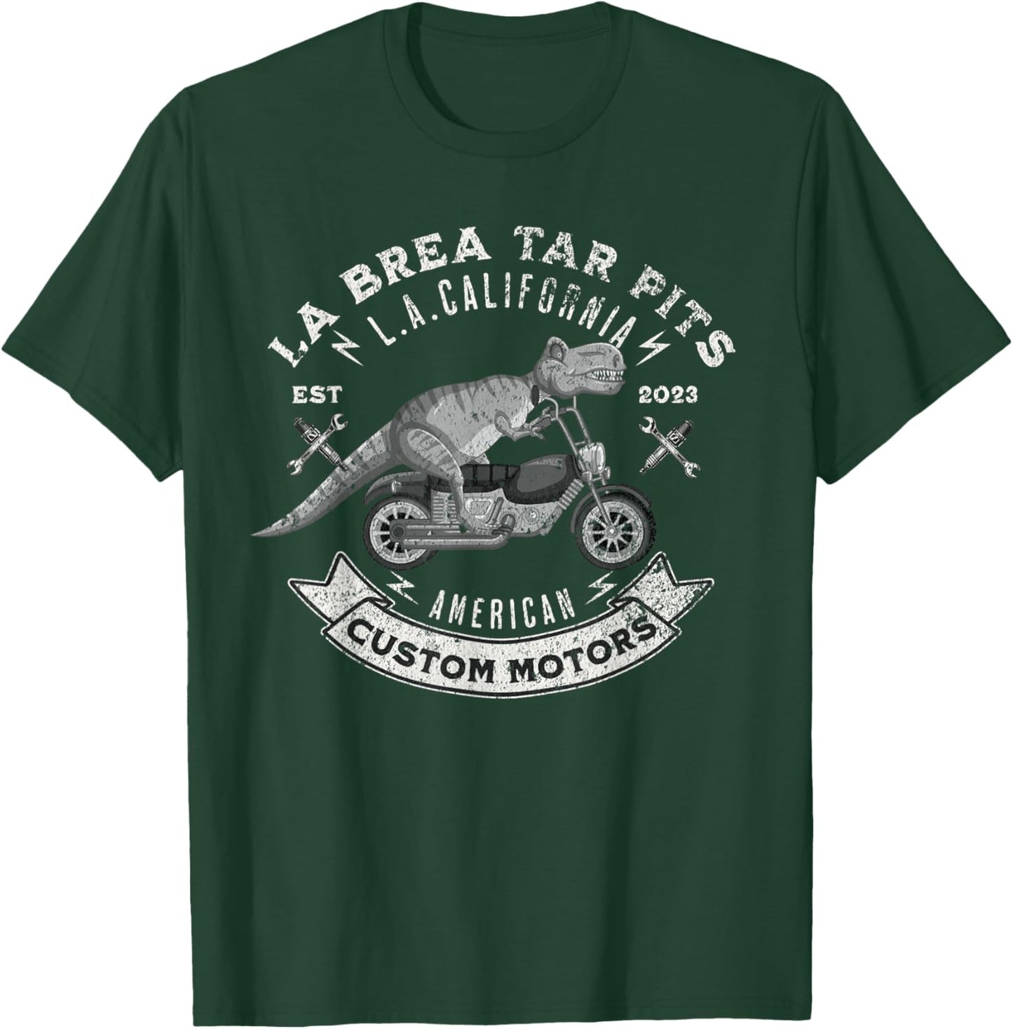 Motorcycle Biker La Brea Tar Pits L.A. California T-Rex T-Shirt - T-Shirt | Forest
