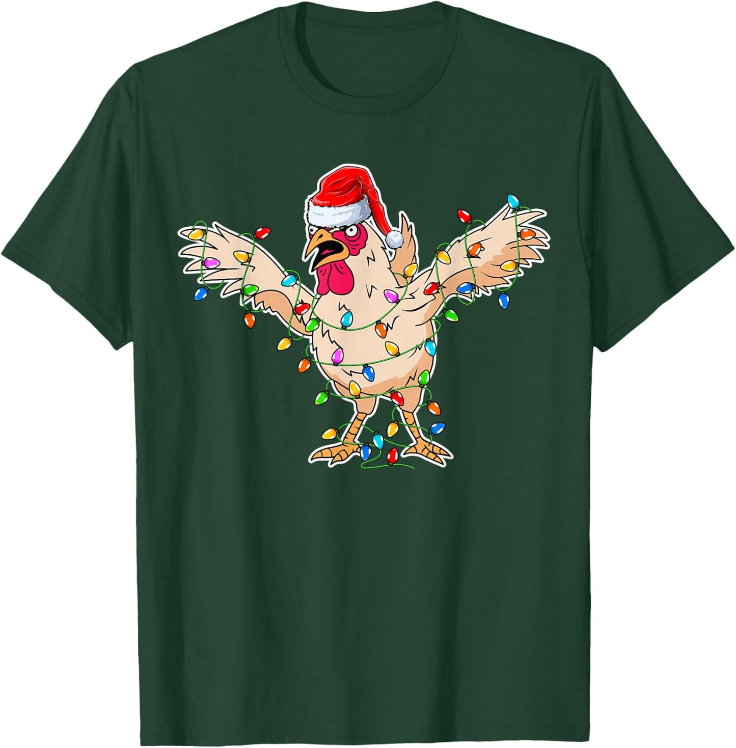 Rooster Wearing Santa Hat - Rooster Chicken Lover Christmas T-Shirt - T-Shirt | Forest