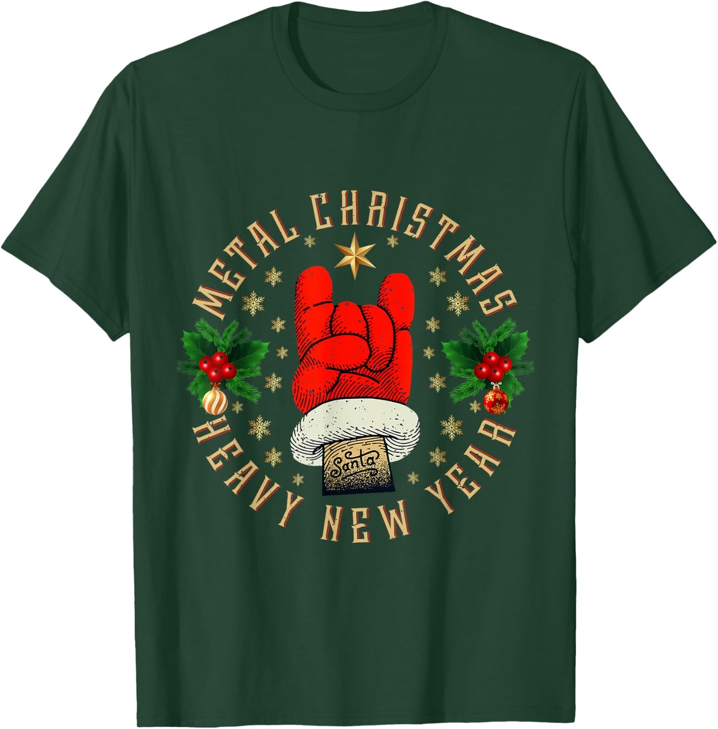 Metal Christmas Heavy New Year, Rock & Roll Santa Clause T-Shirt - T-Shirt | Forest