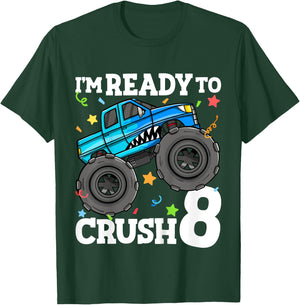 Kids Monster Truck Shark 8th Birthday Boy 8 Eight Year Old T-Shirt - T-Shirt | Forest