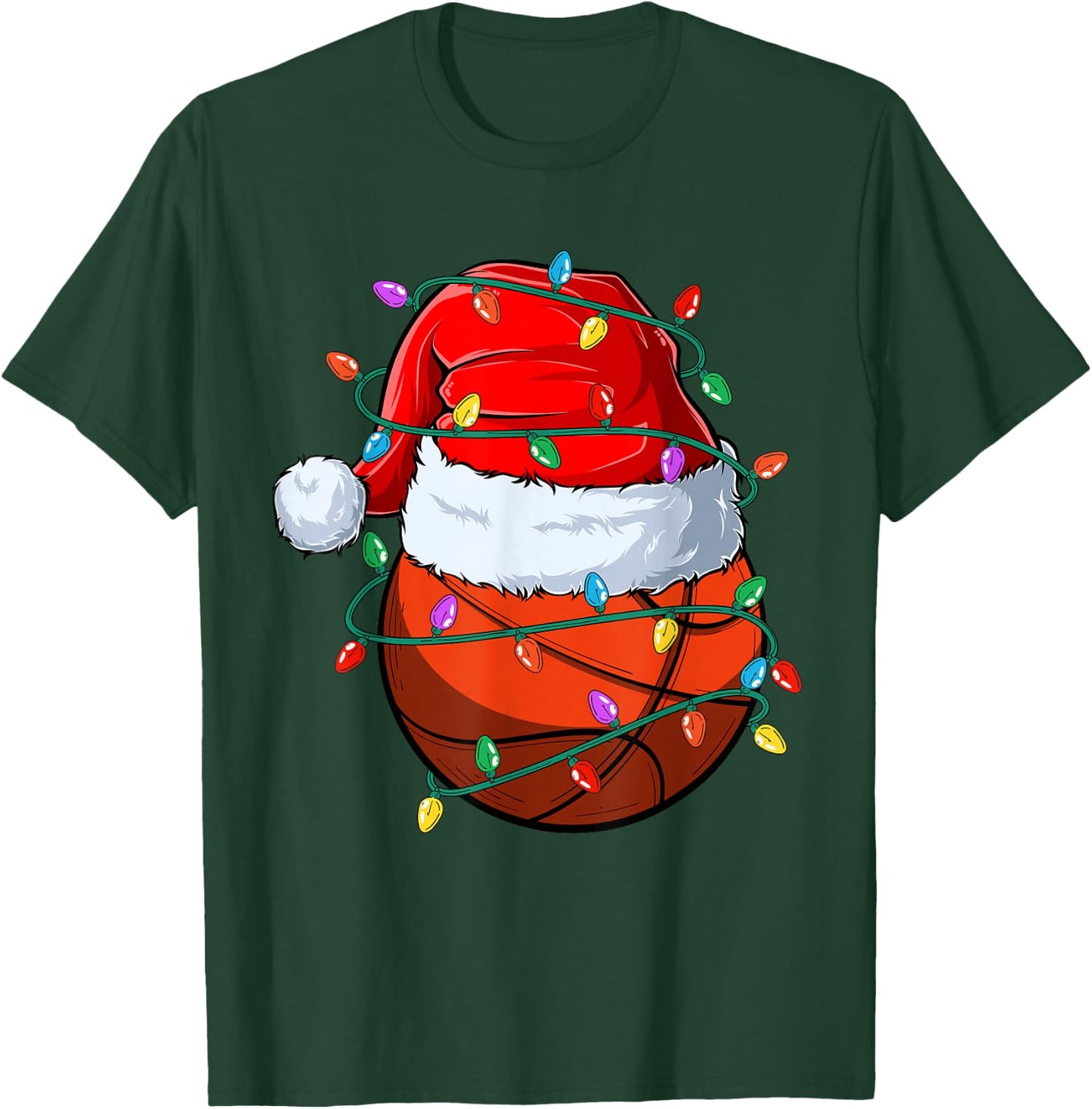 Christmas Basketball Xmas Santa Sports Hat Ball Kids Boy Men T-Shirt - T-Shirt | Forest