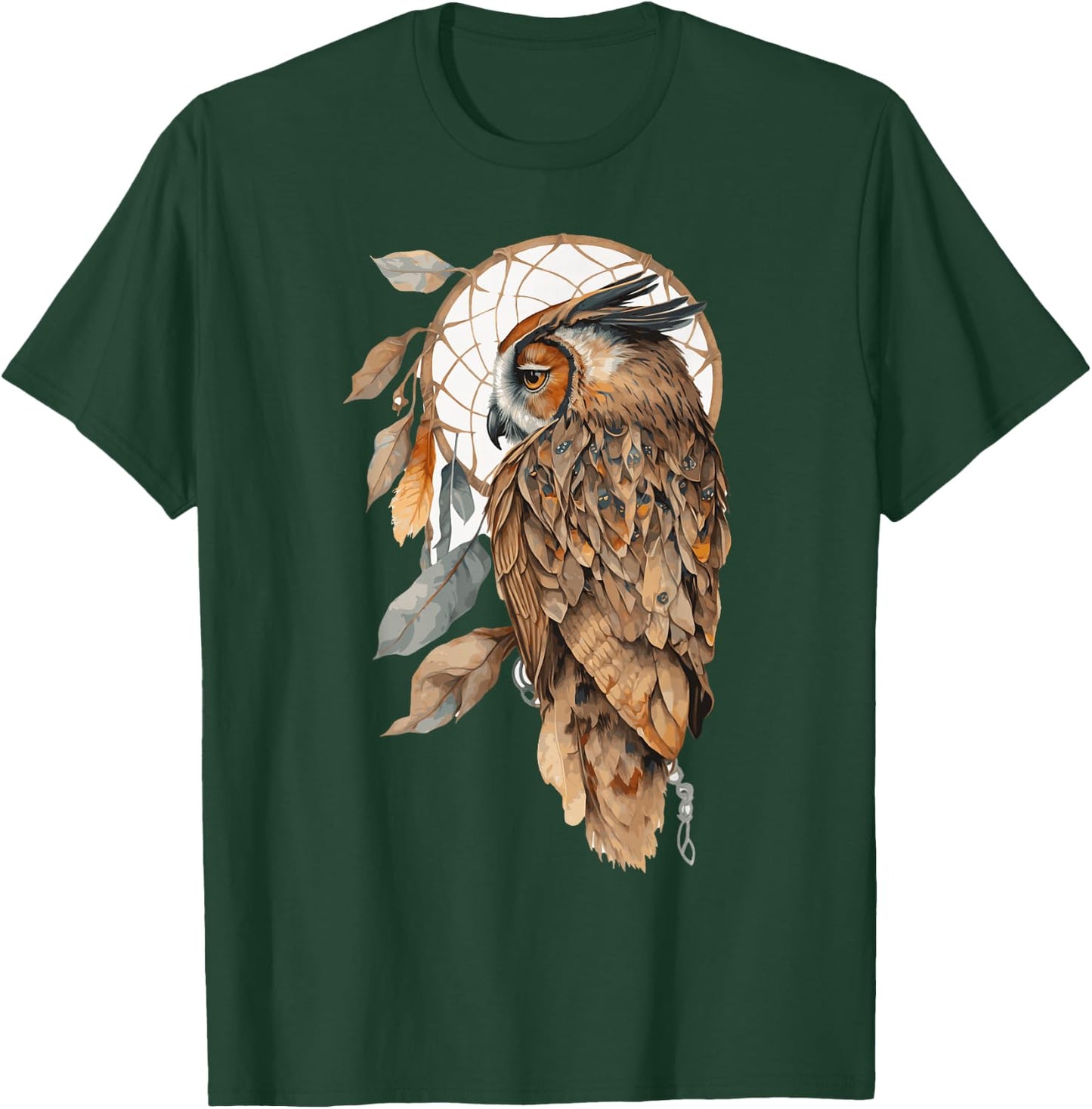Owl Tribal Watercolor Owl Dream Catcher T-Shirt - T-Shirt | Forest