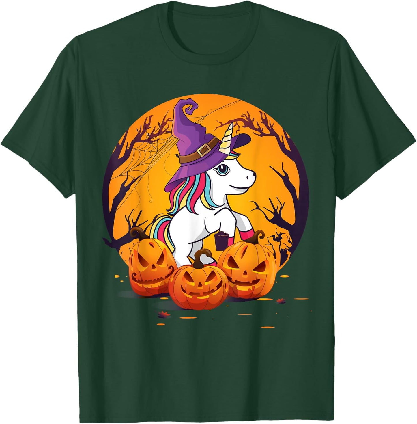 Fun Halloween Shirt Girls Kids Witchy Unicorn Halloween T-Shirt - T-Shirt | Forest