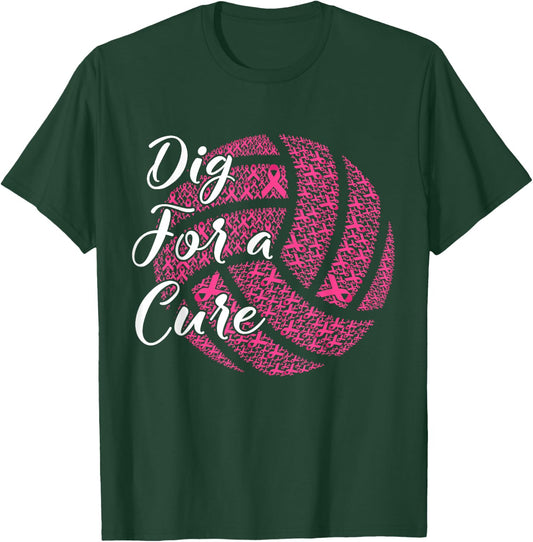 Dig For A Cure Breast Cancer Awareness Volleyball Pink T-Shirt - T-Shirt | Forest