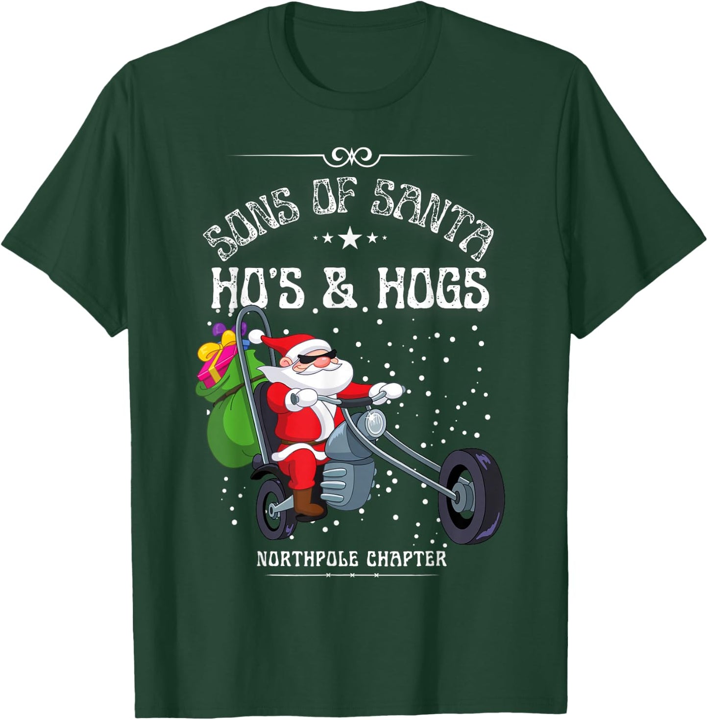 Sons of Santa Hat Funny Motorcycle Christmas 2024 T-Shirt - T-Shirt | Forest
