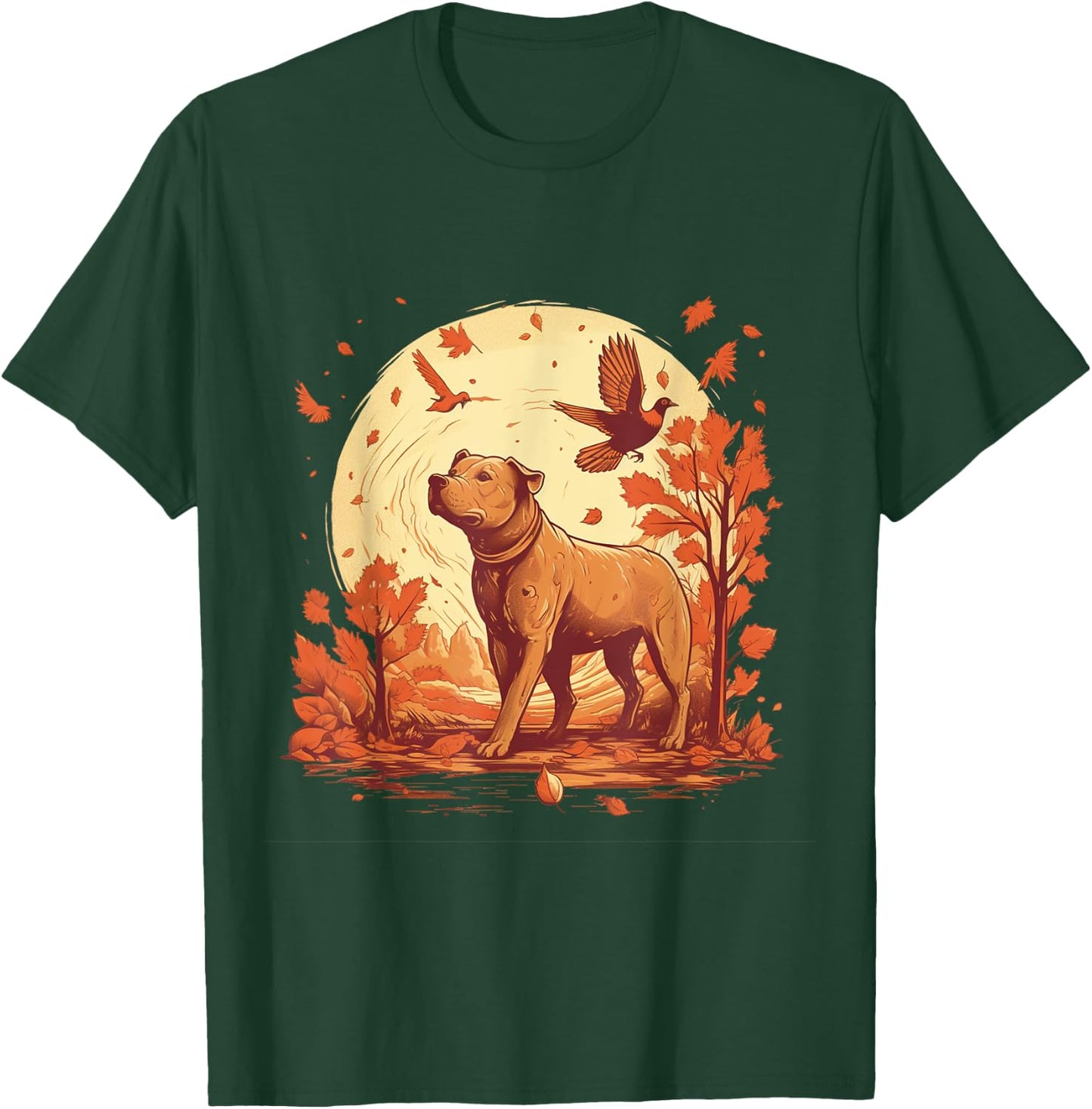 Pitbull Fall Leaves Thanksgiving Day Dog Lover Puppy Owner T-Shirt - T-Shirt | Forest