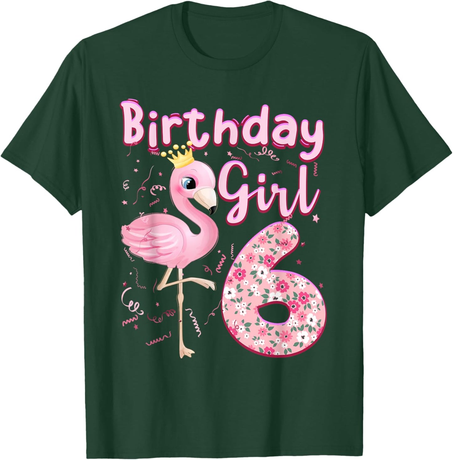 6th Birthday Girls Flamingo 6 Years Old Tropical Flamingo T-Shirt - T-Shirt | Forest