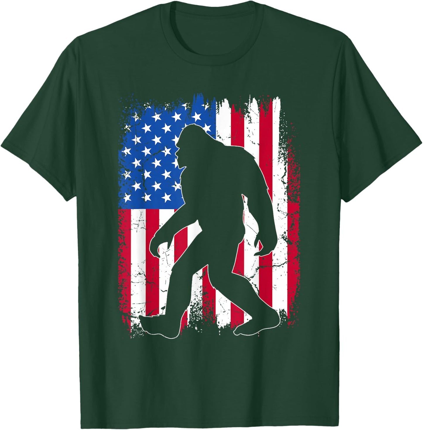 Bigfoot 4th Of July American USA Flag Patriotic Veterans Day T-Shirt - T-Shirt | Forest