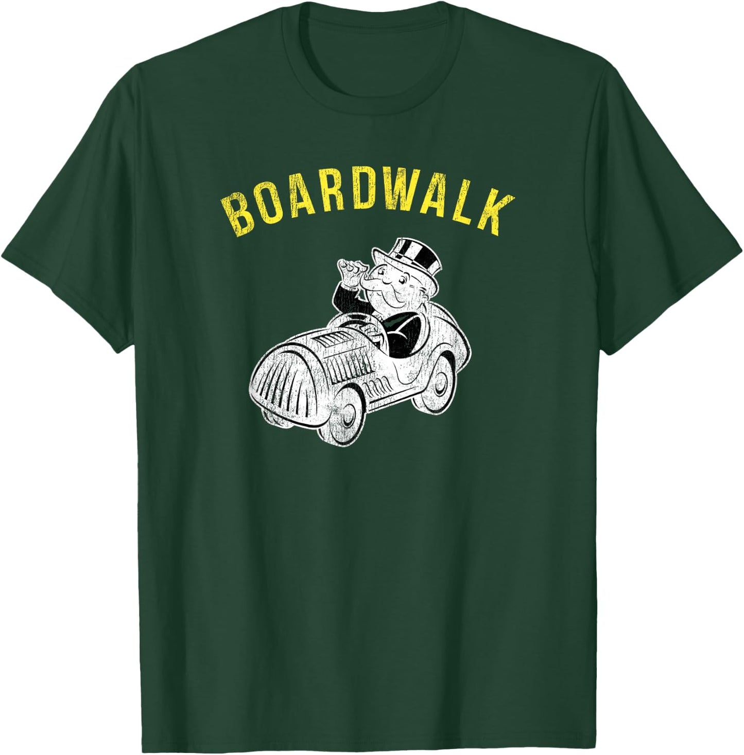 Monopoly Mr. Monopoly Boardwalk Car Ride Gaming Distressed T-Shirt - T-Shirt | Forest