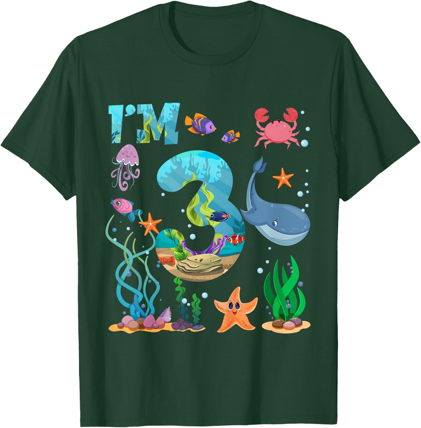 Kids 3 Year Old Boy Girl Sea Animals 3rd Birthday Kids T-Shirt - T-Shirt | Forest