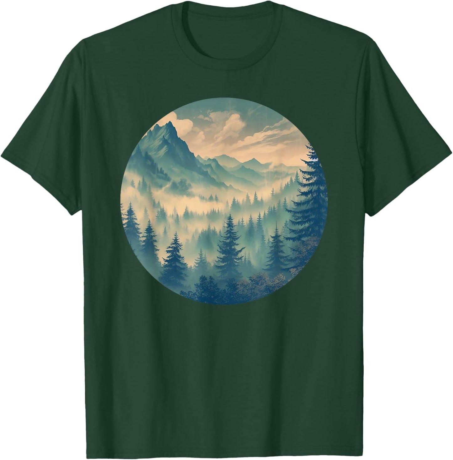 Foggy Forest Pine Tree Woods Green Nature T-Shirt - T-Shirt | Forest