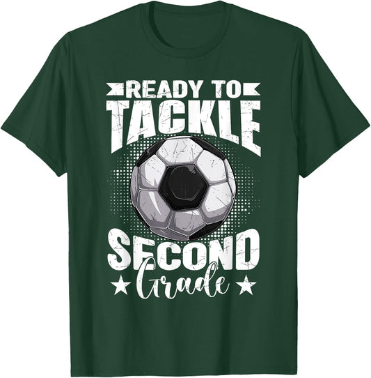 Ready To Tackle Second Grade Soccer Ball Back To School Boys T-Shirt - T-Shirt | Forest