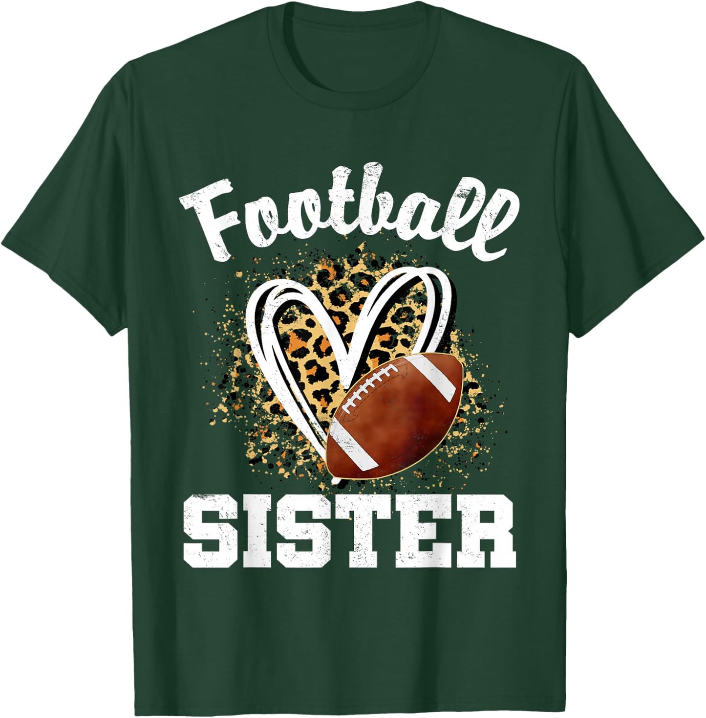 Football Sister Leopard Heart T-Shirt - T-Shirt | Forest
