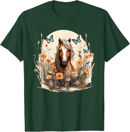 Cottagecore Horse Aesthetic Flower Outfit T-Shirt - T-Shirt | Forest