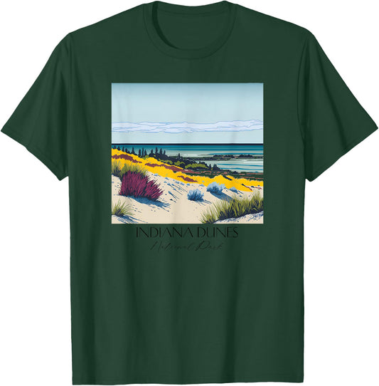 Cool Indiana Dunes National Park Hiking Watercolor Graphic T-Shirt - T-Shirt | Forest