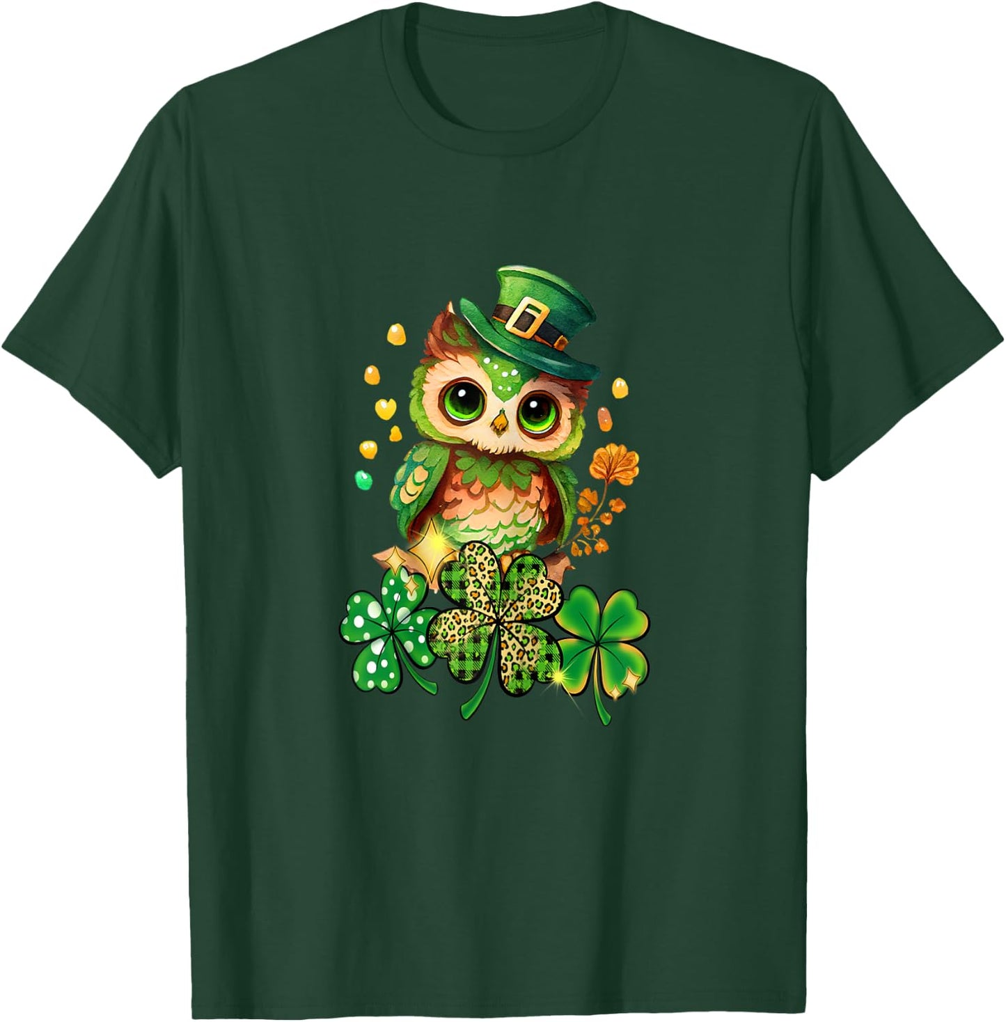 Chibi Owl Adorable St Patrick's Day Bird Lover Cute Clover T-Shirt - T-Shirt | Forest