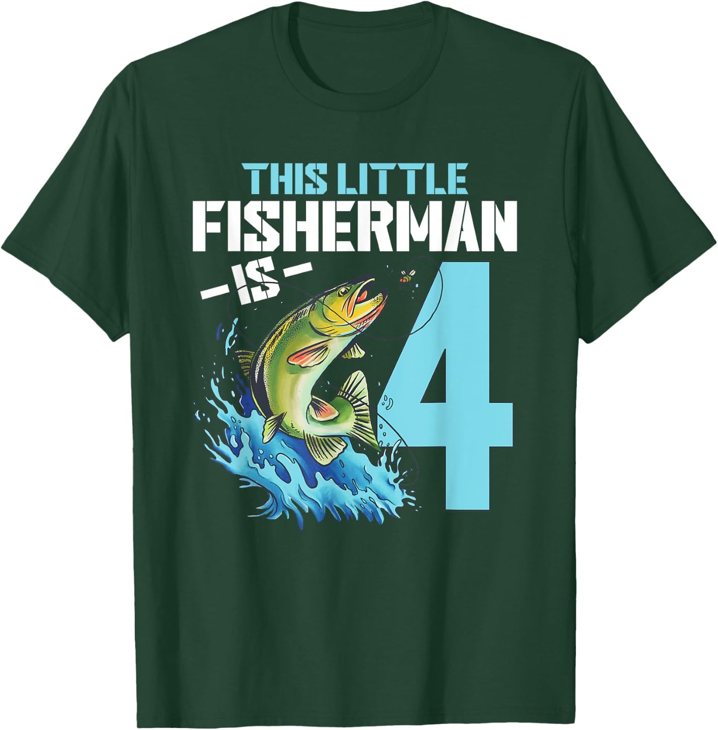 Boys Fishing Birthday Shirt 4 Year Old Boy Fisherman Kids T-Shirt - T-Shirt | Forest