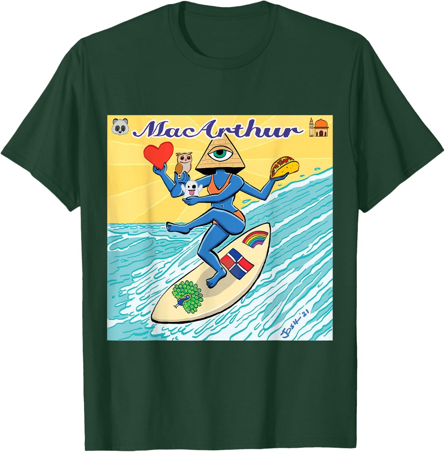 MacArthur - Surfing Pyramid Text Goddess T-Shirt - T-Shirt | Forest