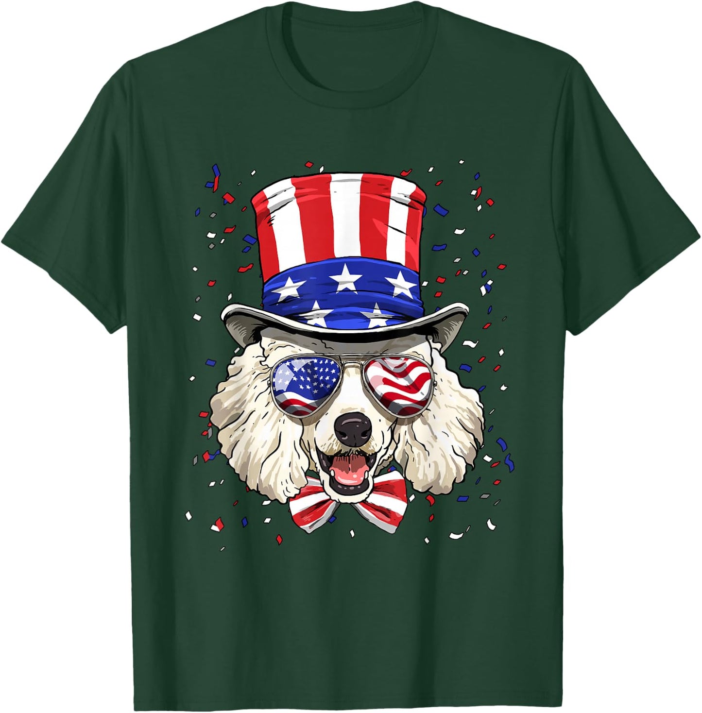 4th of July Patriotic Poodle Merica USA Flag Poodle Lover T-Shirt - T-Shirt | Forest