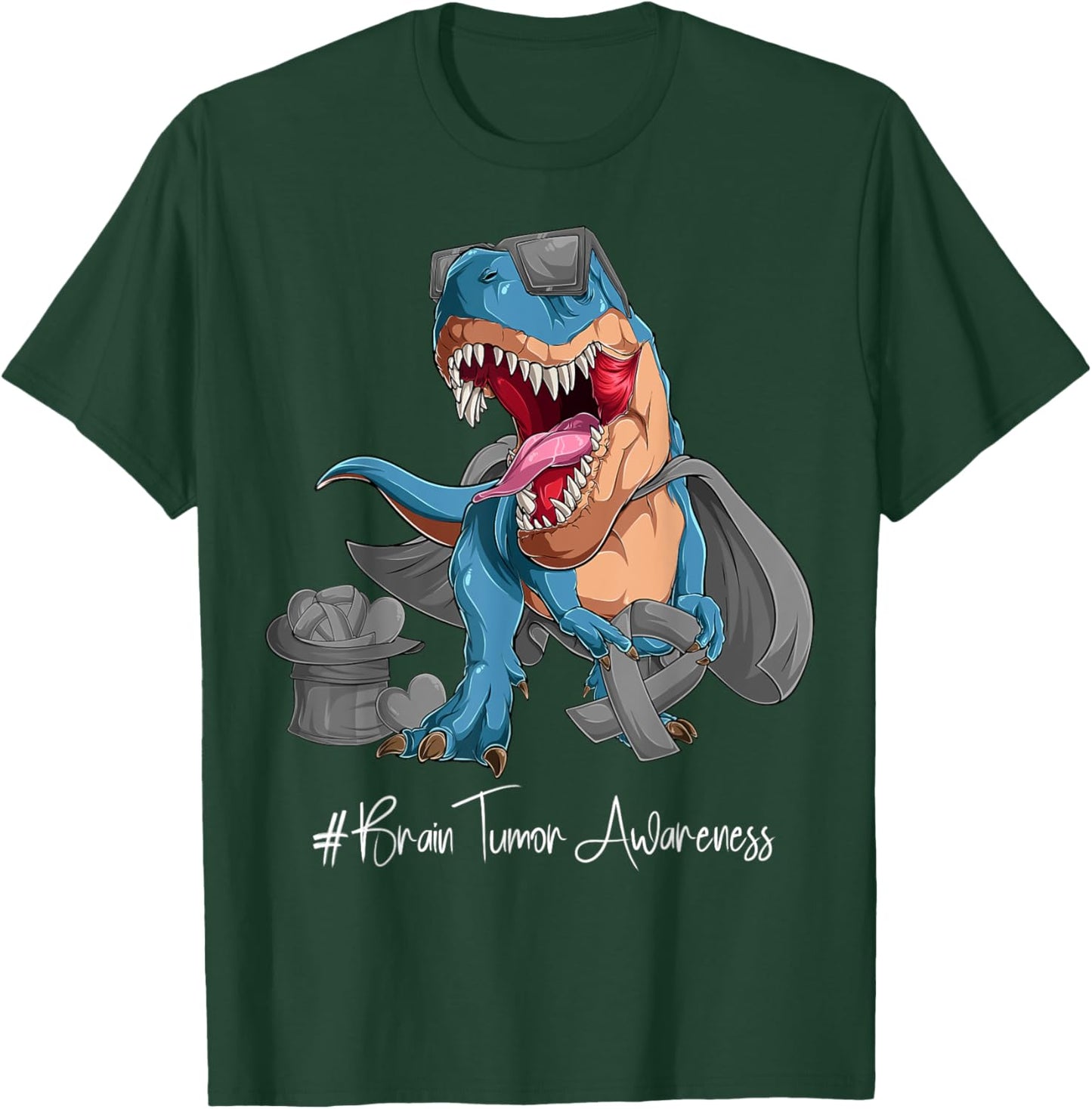 Brain Tumor Awareness Month Gray Ribbon Trex T-Shirt - T-Shirt | Forest