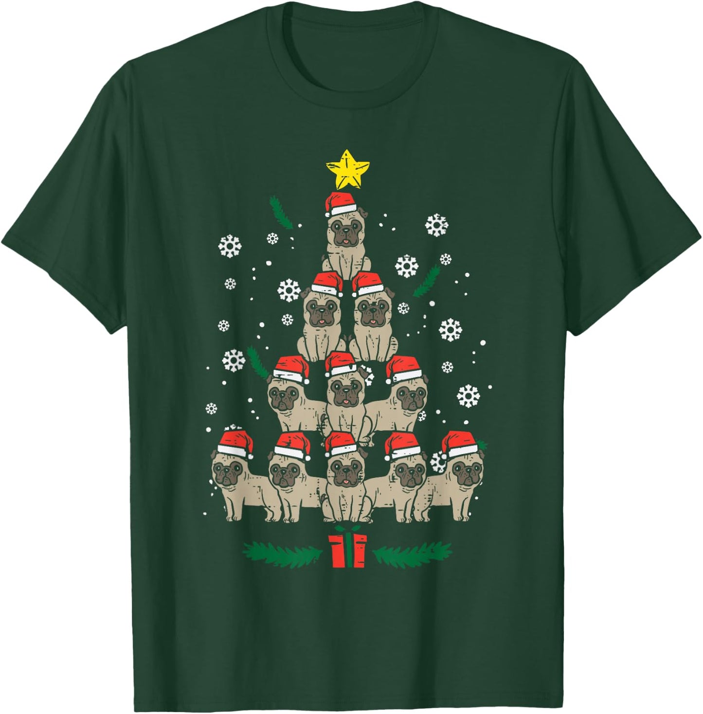 Pug Christmas Tree Dog Xmas Men Women Kids T-Shirt - T-Shirt | Forest