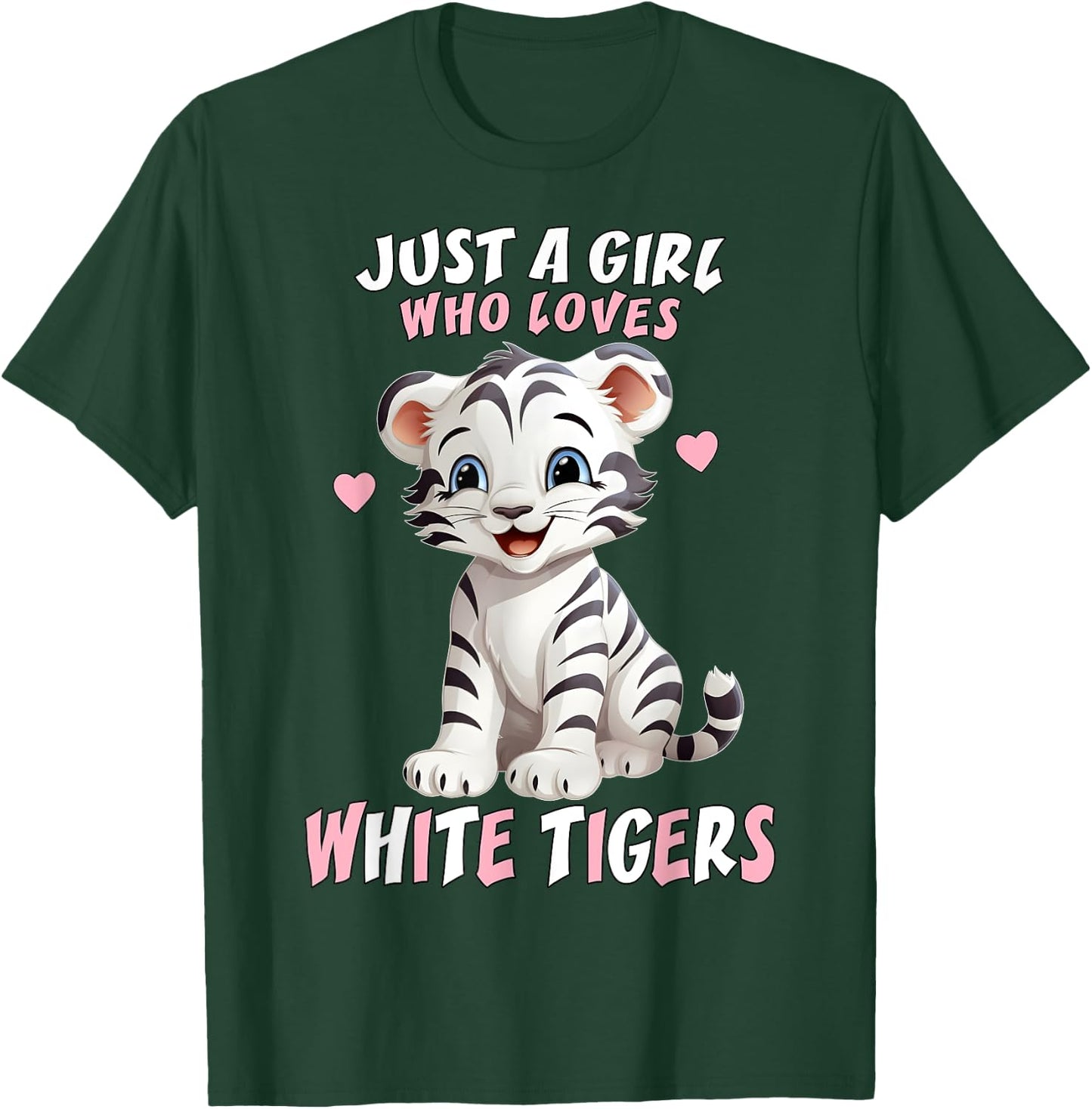 Just A Girl Who Loves White Tigers - Baby Tiger Pink Hearts T-Shirt - T-Shirt | Forest