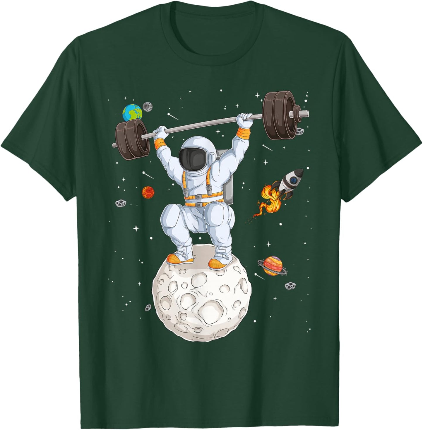 Funny Astronaut Space Weightlifting Fitness Gym Workout Men T-Shirt - T-Shirt | Forest