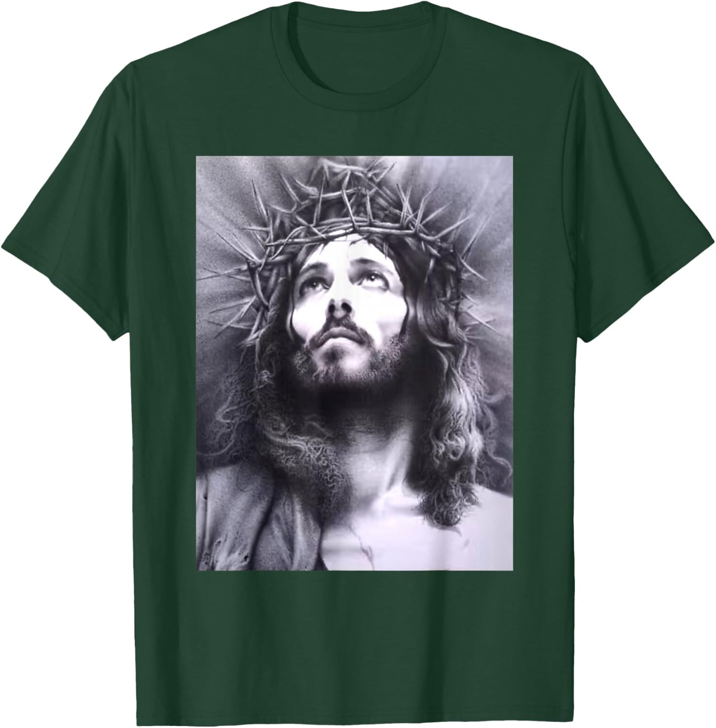 Image Face of Jesus On A Cross with Crown of Thorns T-Shirt - T-Shirt | Forest