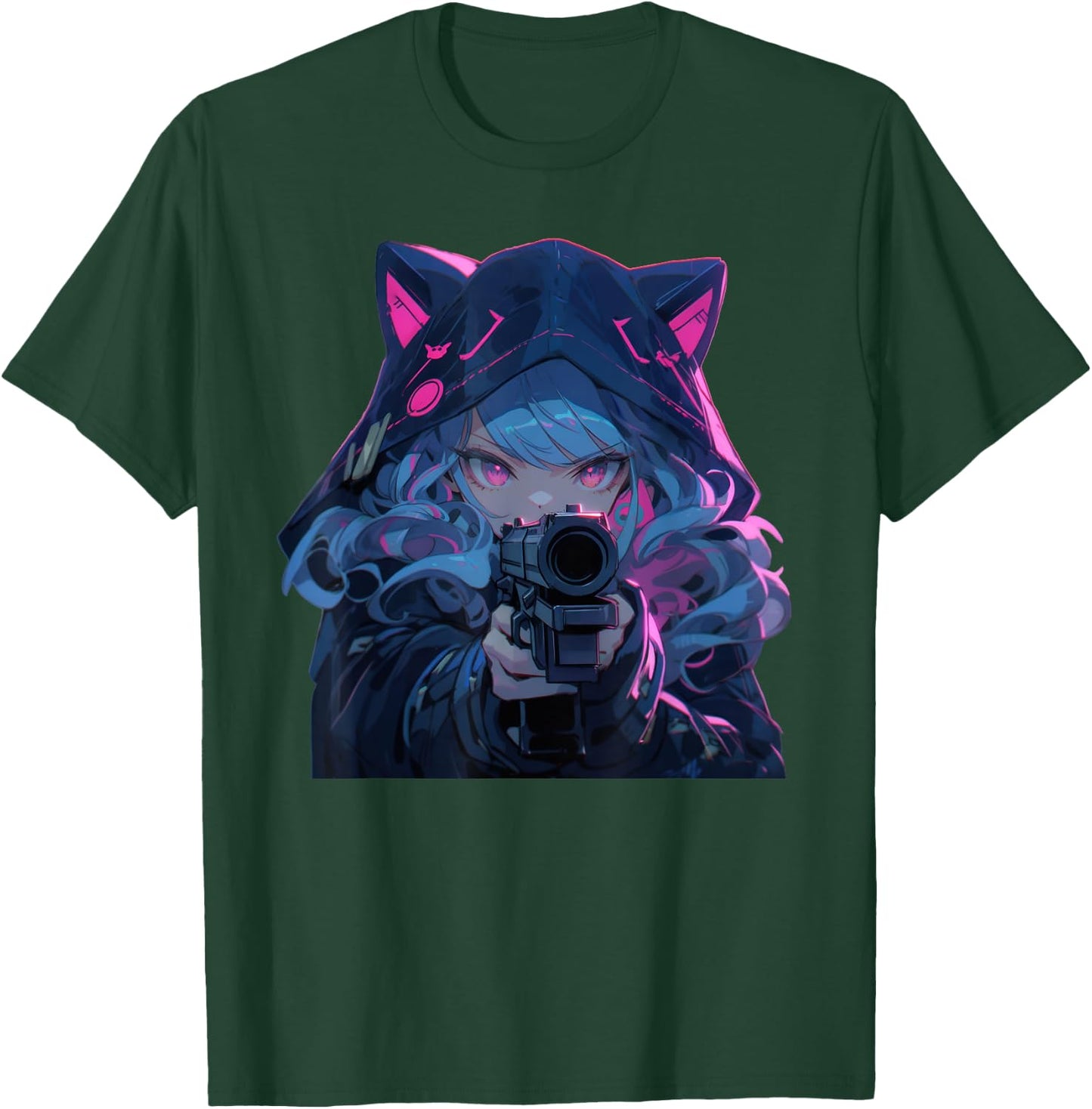 Cute Neko Anime Girl Assassin - Kawaii anime cat lover meow T-Shirt - T-Shirt | Forest