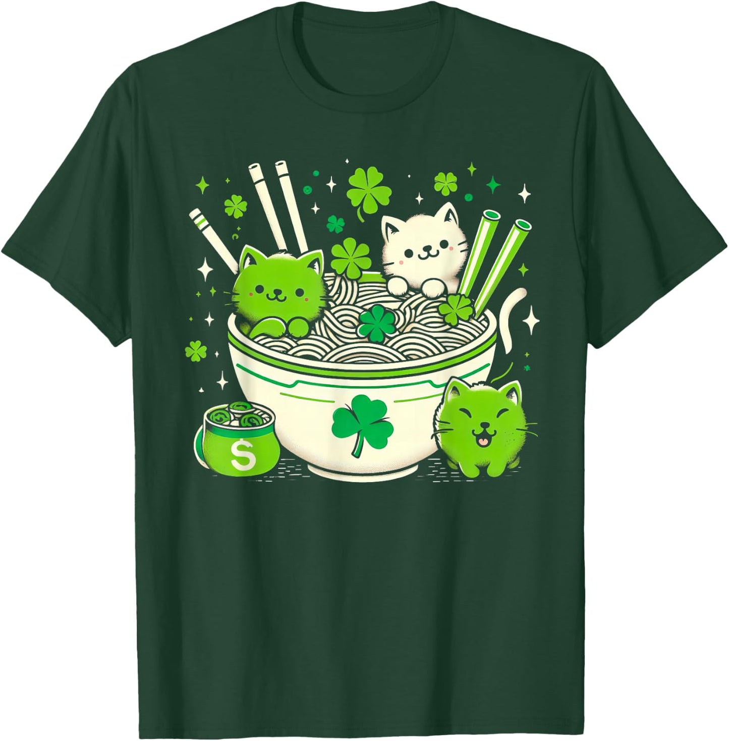 Irish Ramen Cats Cute Anime St Patrick's Day Women Girls T-Shirt - T-Shirt | Forest
