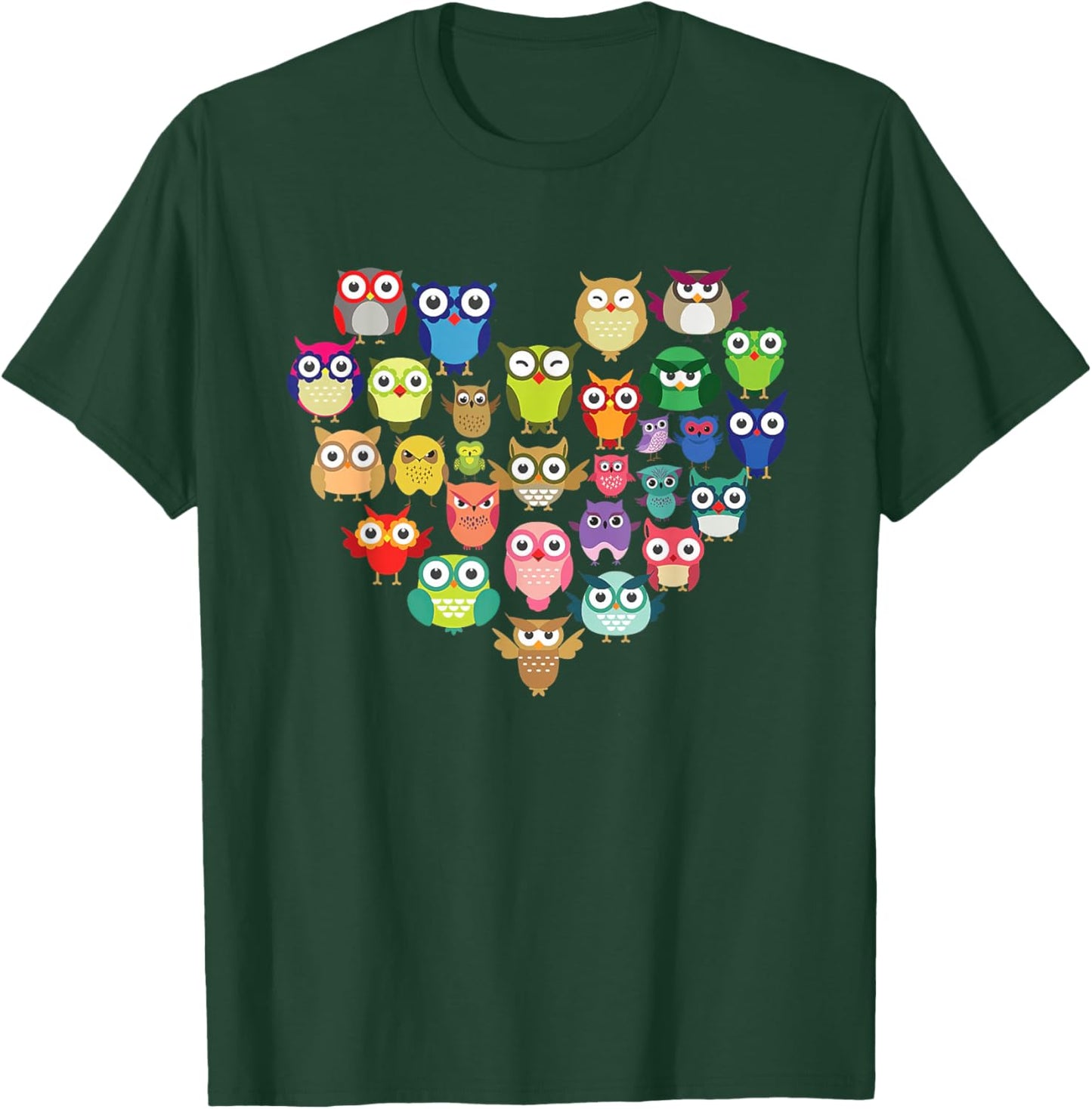Owl Heart Love Cute Owls Bird Nerd Watching Birdwatching T-Shirt - T-Shirt | Forest