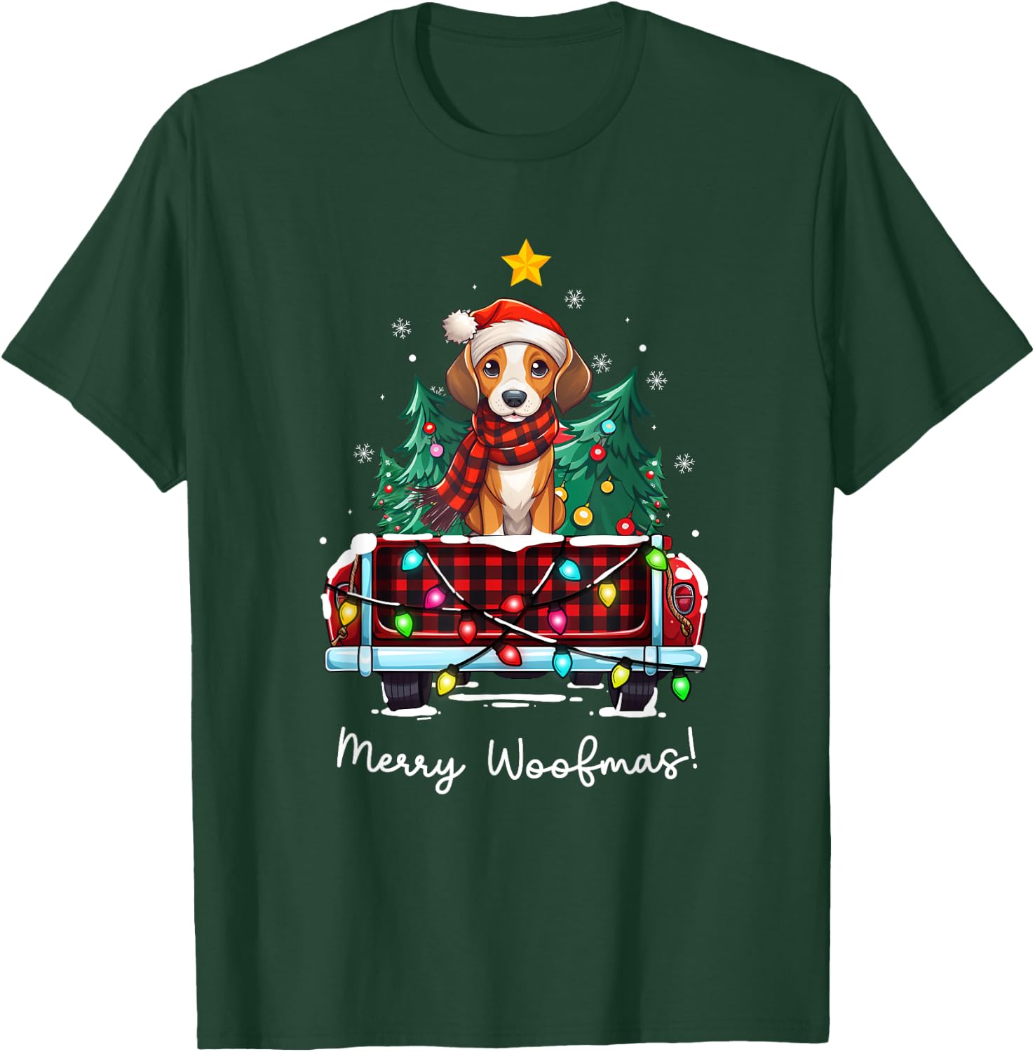 American Foxhound Christmas Dog Truck Plaid Funny Xmas Tree T-Shirt - T-Shirt | Forest