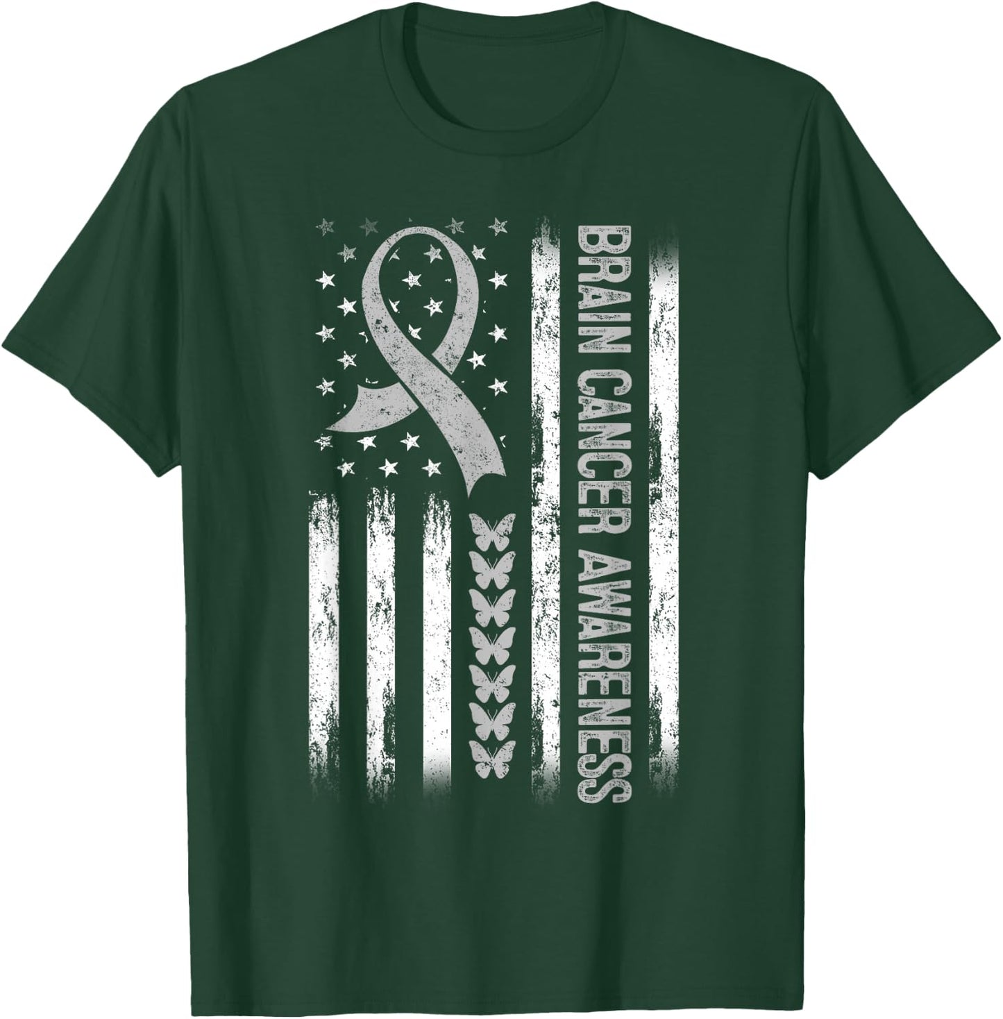 Brain cancer Awareness American Flag T-Shirt - T-Shirt | Forest