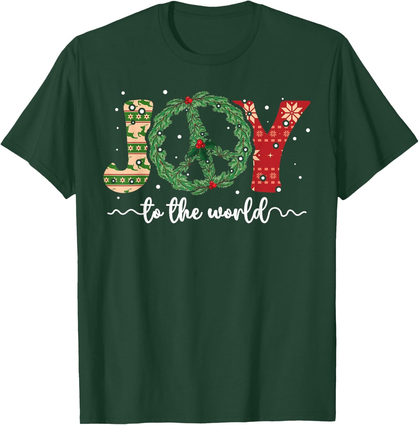 Joy to the World Peace Sign Christmas Retro 70s 80s Hippie T-Shirt - T-Shirt | Forest