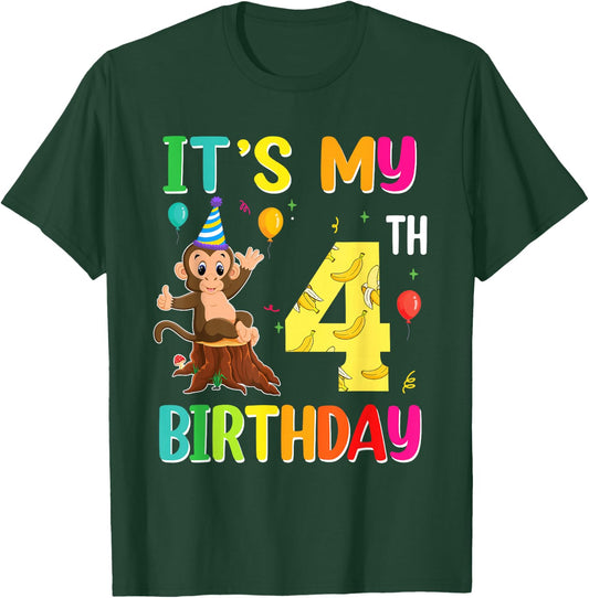 It's My 4th Birthday Monkey 4 Year Old Boy Girl T-Shirt - T-Shirt | Forest