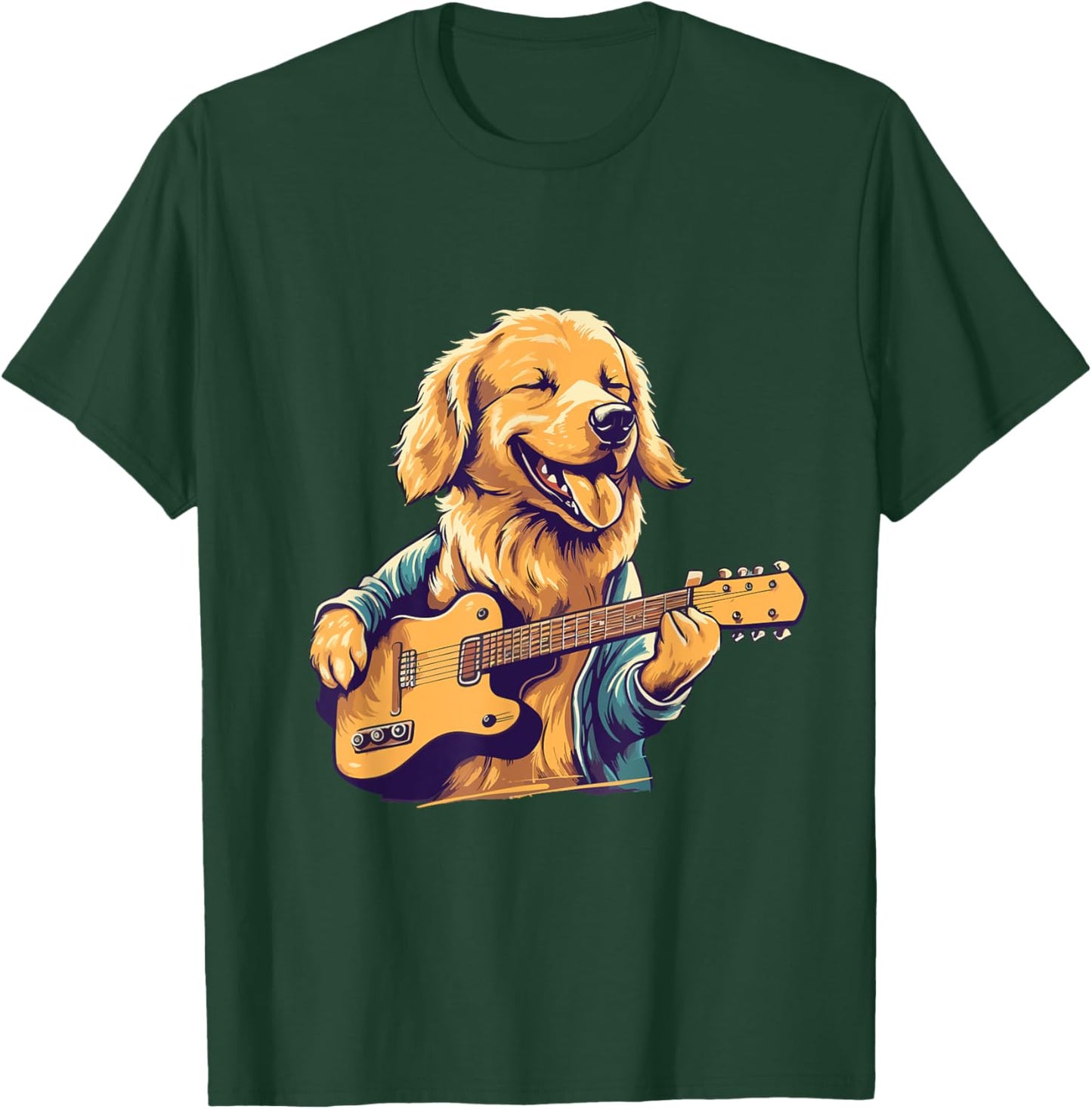 Golden Retriever Dog Playing Guitar Rock on Guitarist Women T-Shirt - T-Shirt | Forest