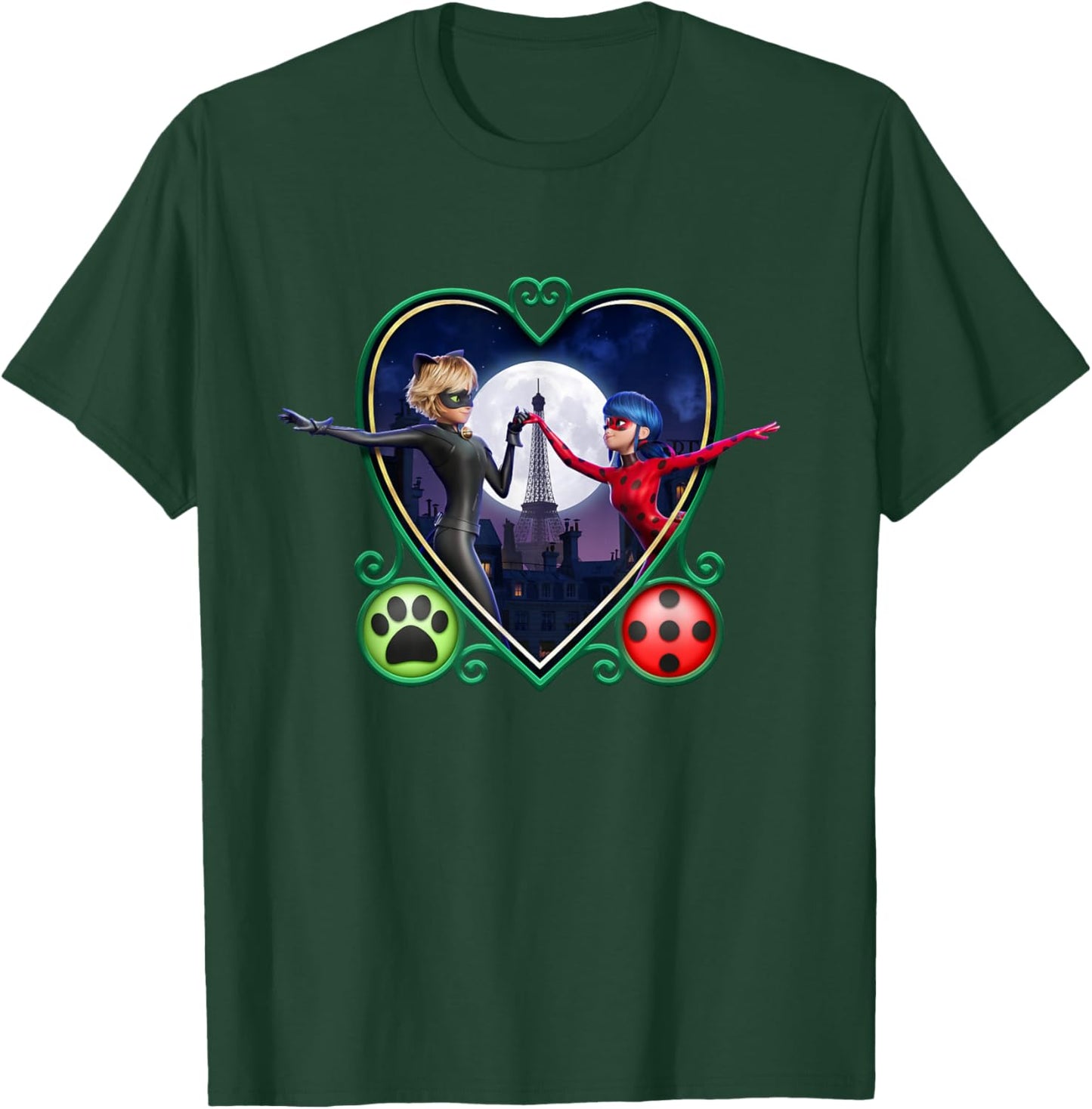 Miraculous Ladybug and Cat Noir The Movie Heart T-Shirt - T-Shirt | Forest