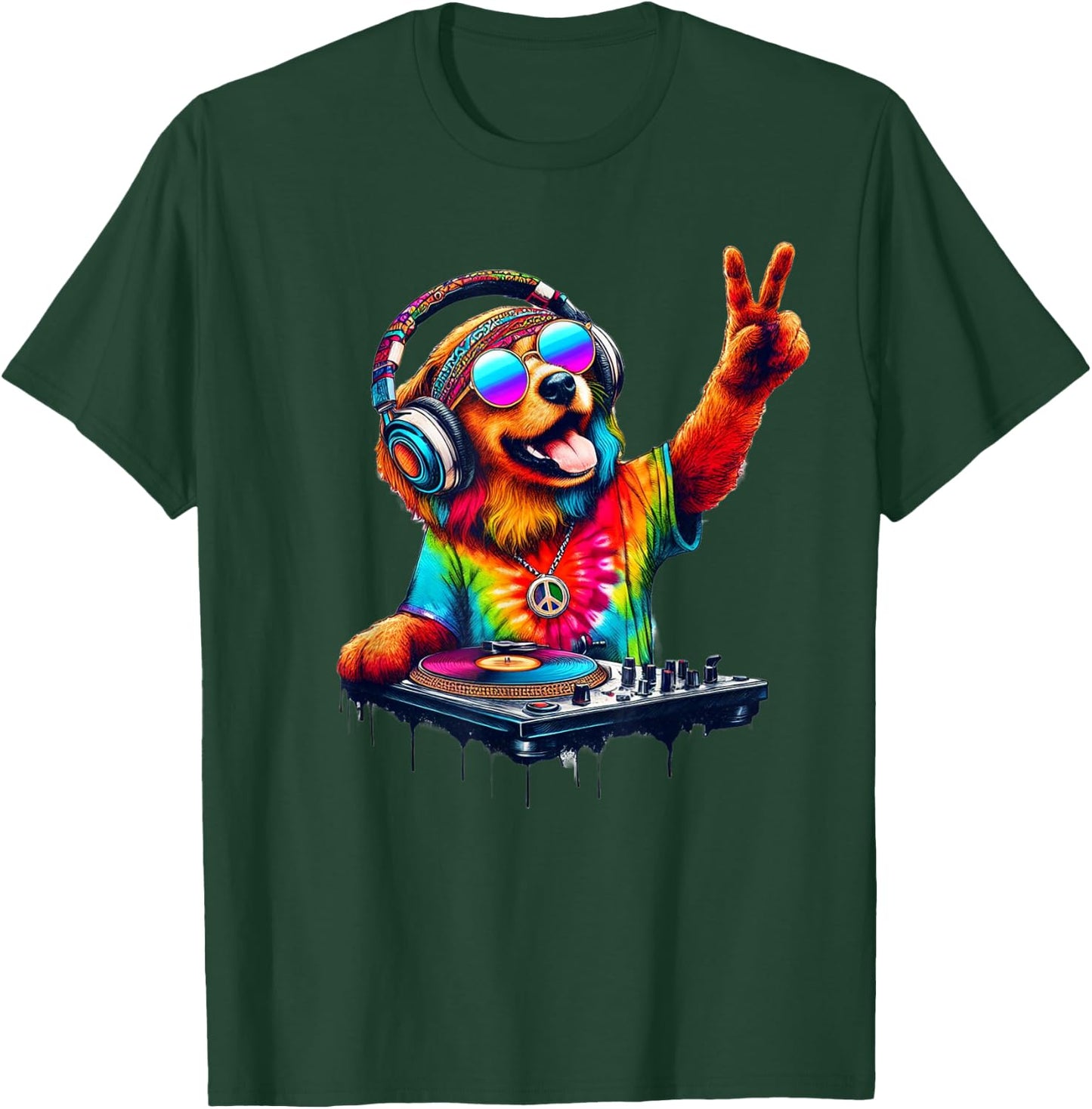 Colourful Dog DJ Men Women Kids T-Shirt - T-Shirt | Forest