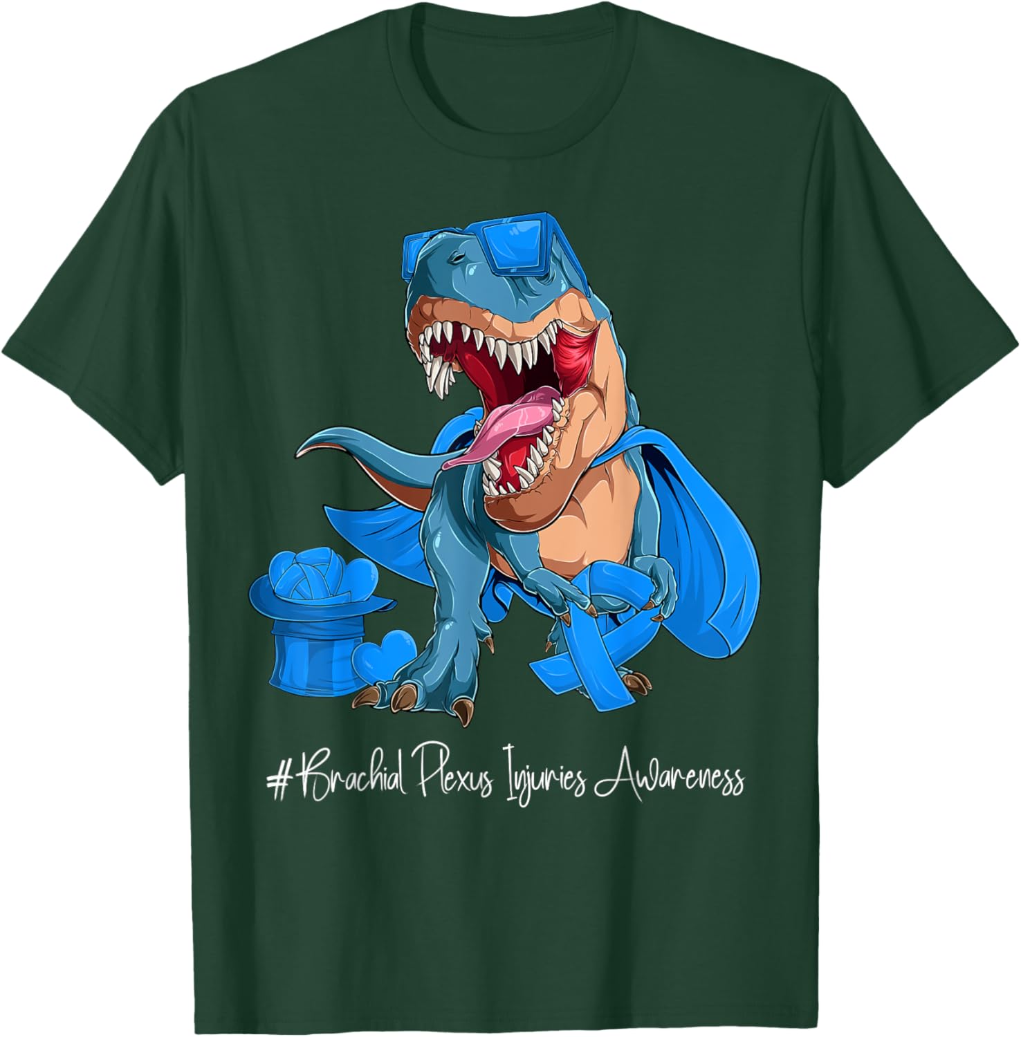 Brachial Plexus Injuries Awareness Month Blue Ribbon Trex T-Shirt - T-Shirt | Forest