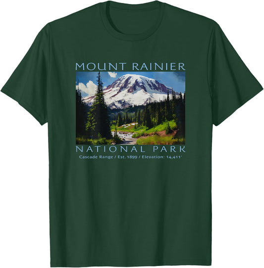 Mt. Rainier National Park Mountain Souvenir PRINTS ON BACK T-Shirt - T-Shirt | Forest