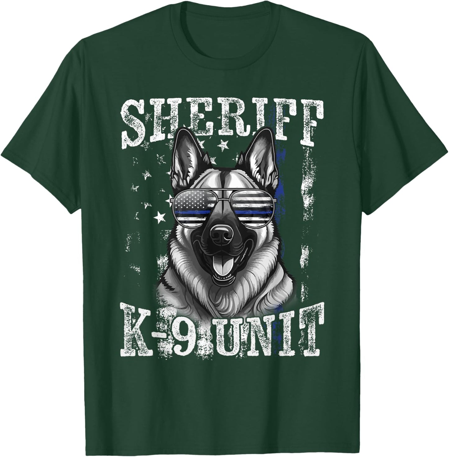 Blue Line American Flag German Shepherd Dog Sheriff K-9 Unit T-Shirt - T-Shirt | Forest