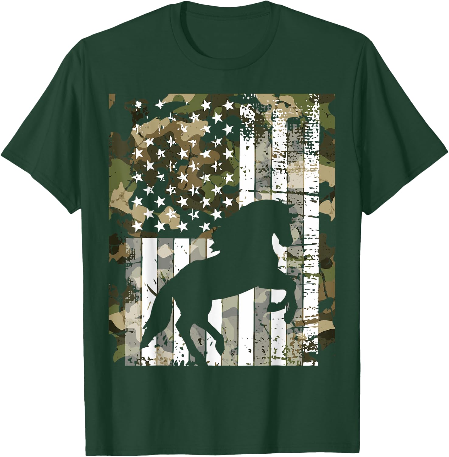 Camo US Flag Horse Camoflage Animal Vintage Design T-Shirt - T-Shirt | Forest