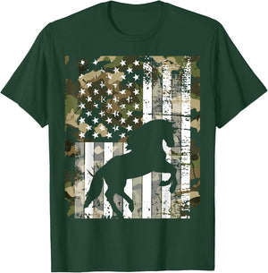 Camo US Flag Horse Camoflage Animal Vintage Design T-Shirt - T-Shirt | Forest