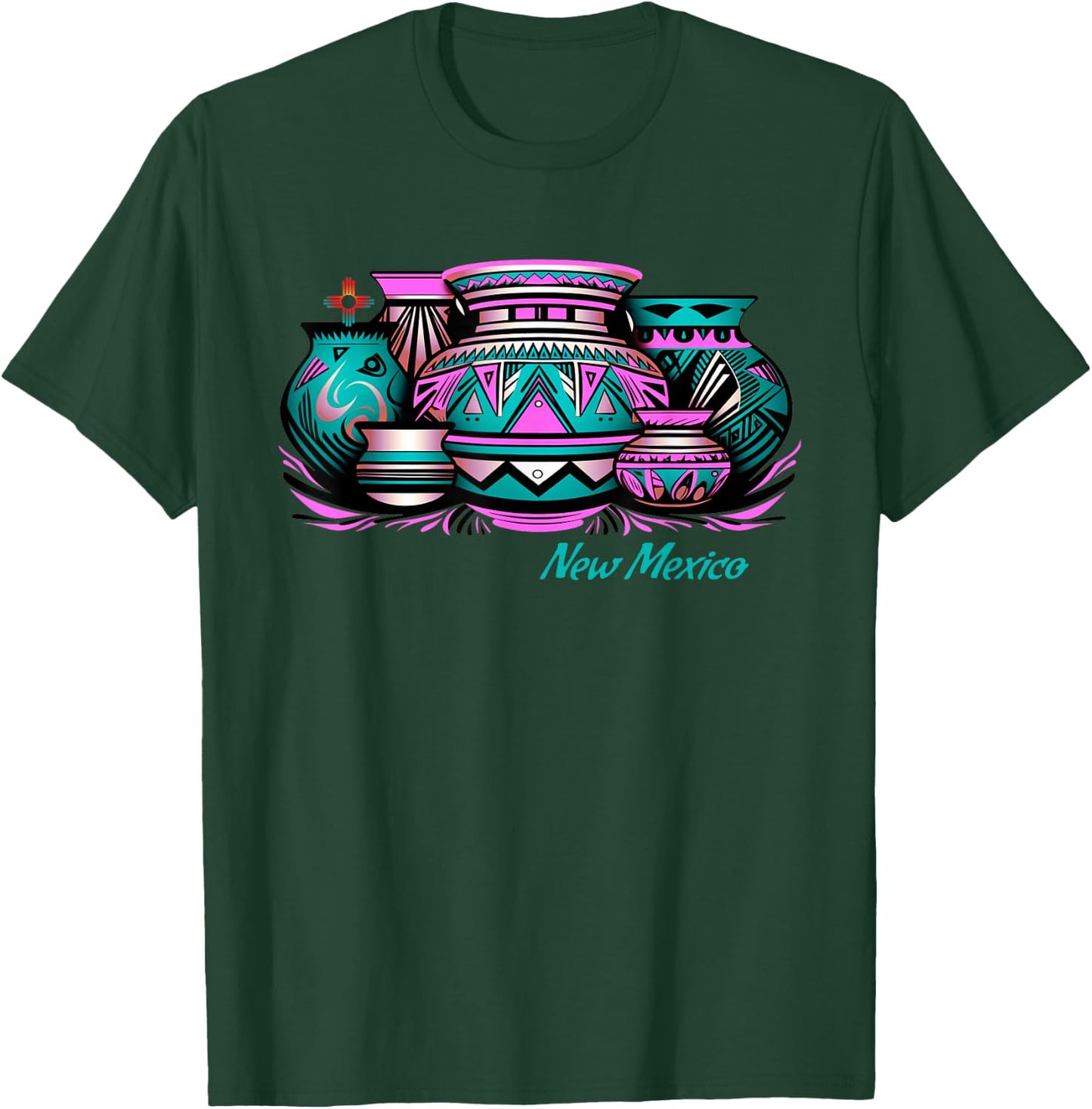 New Mexico Retro: Native Pottery & Zia Symbol Graphic T-Shirt - T-Shirt | Forest