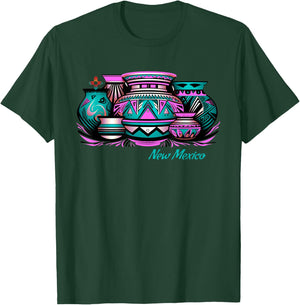 New Mexico Retro: Native Pottery & Zia Symbol Graphic T-Shirt - T-Shirt | Forest